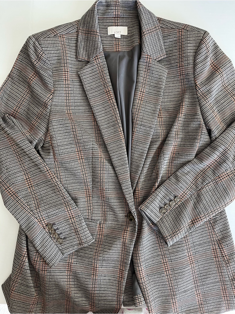 LOFT Glen Plaid Notch Lapel Blazer in Brown with Burnt Orange Accents